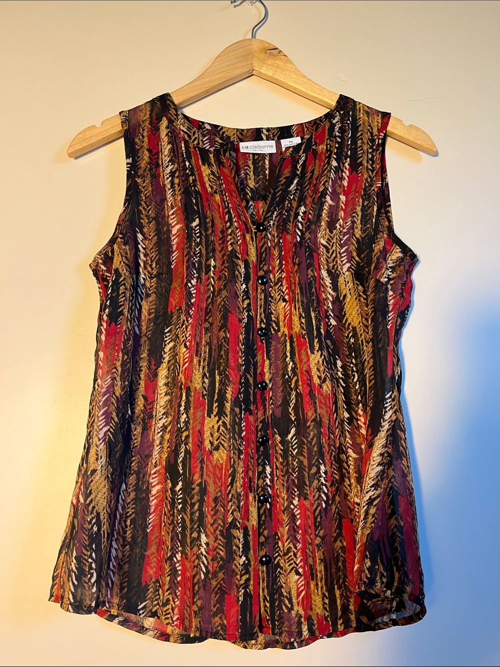 Liz Claiborne Multicolor Button Front Sleeveless Top - Red, Gold, Black, Purple